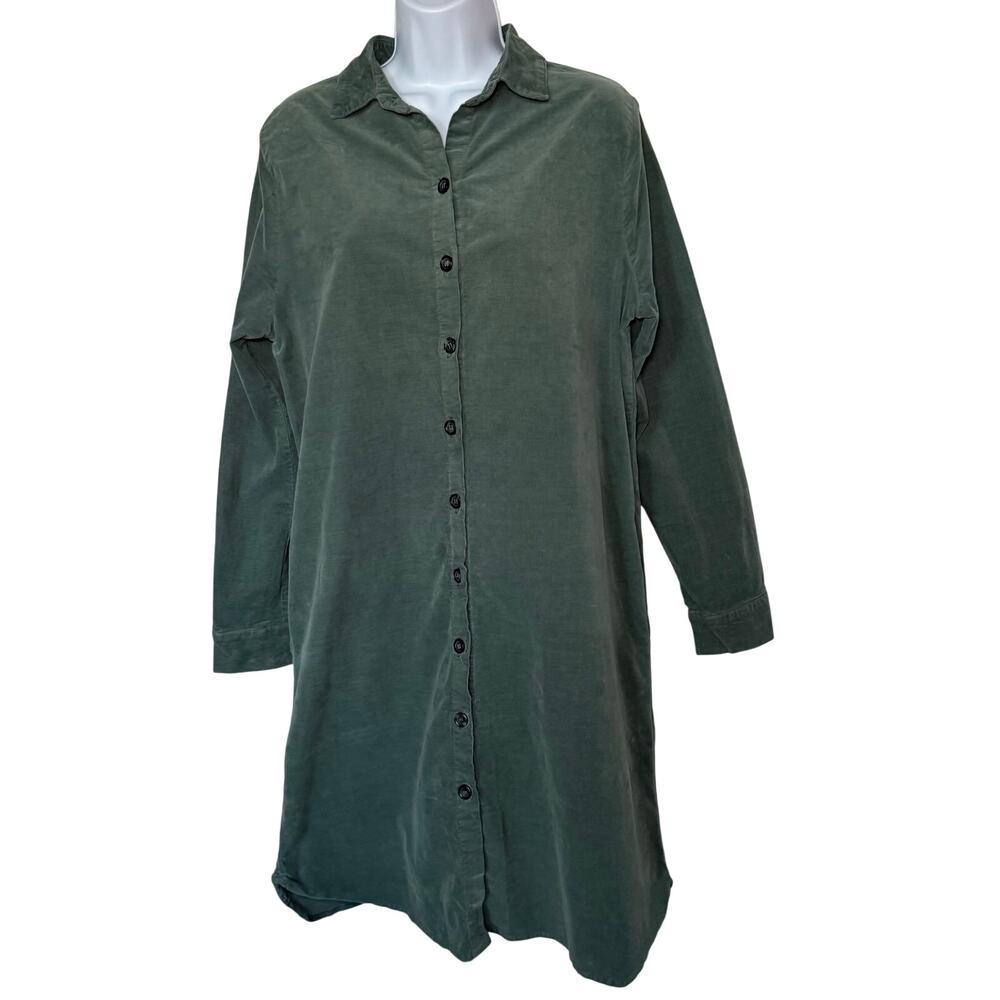 Cut Loose Cord Shirt Dress Sz Medium M Sage Green Lagenlook Artsy Boho USA